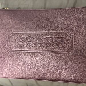 Coach Large Tech Pouch C8015G Pink Metallic Polished Pebble Leather